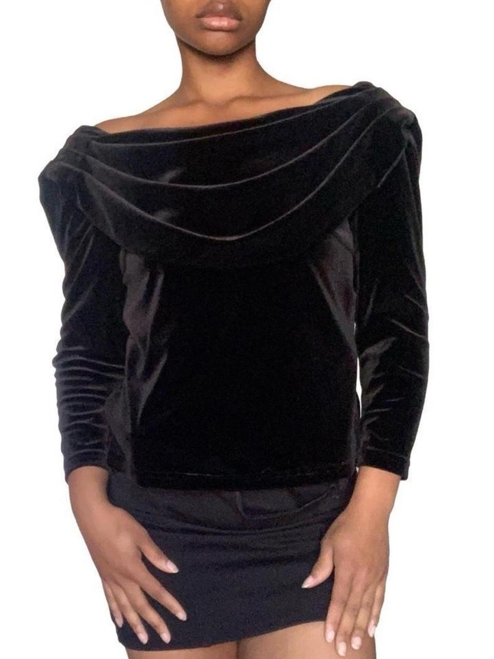 Black Velvet Off-Shoulder Draped Top